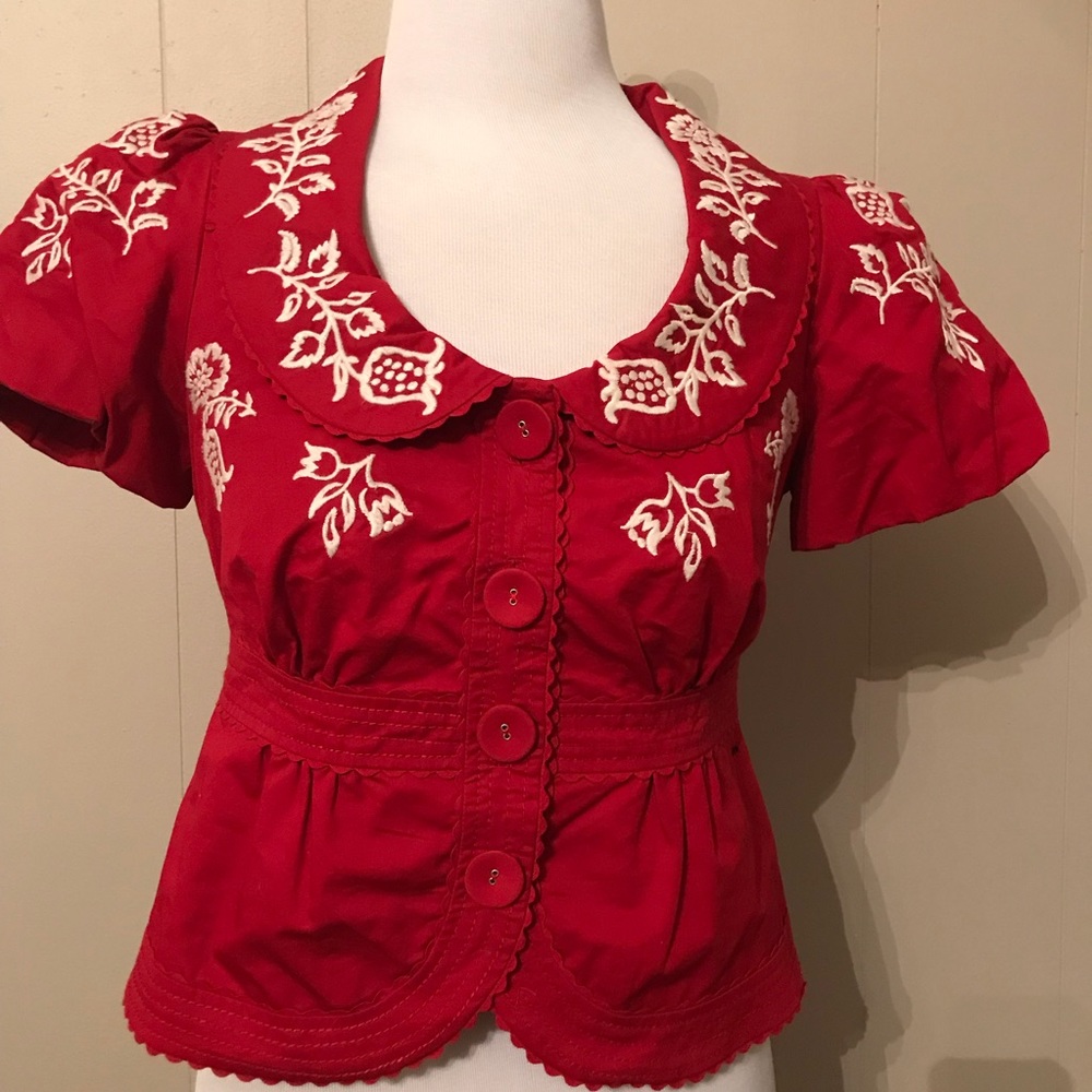 Anthropologie Elevenses Matterhorn Red Jacket